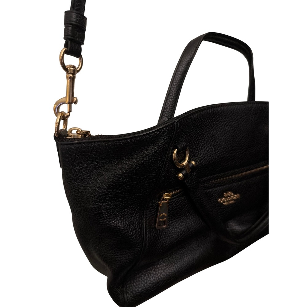 Coach Satchel Black Pebbled Leather Crossbody Bag Gold Hardware C2157-79997 - Picture 4 of 10